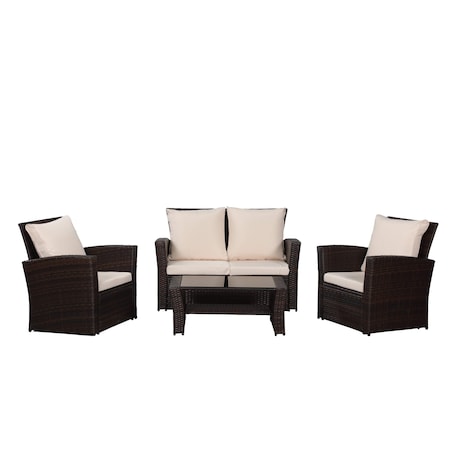 Moootto 4-Pieces PE Rattan Wicker Outdoor Patio Furniture Set TBZOKX-N12BNHY